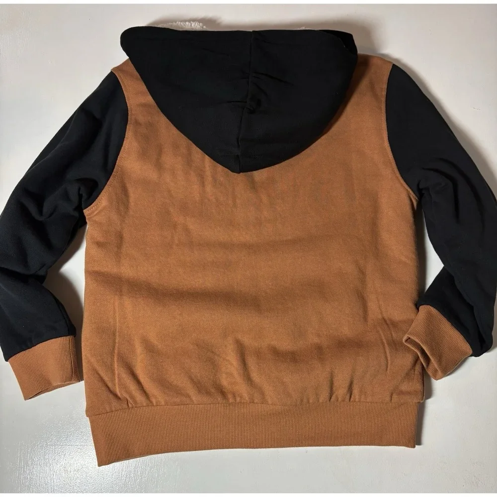 Timberland Full Zip Fleece Lined Pocket Hoodie Soft Brown/Black Youth Medium